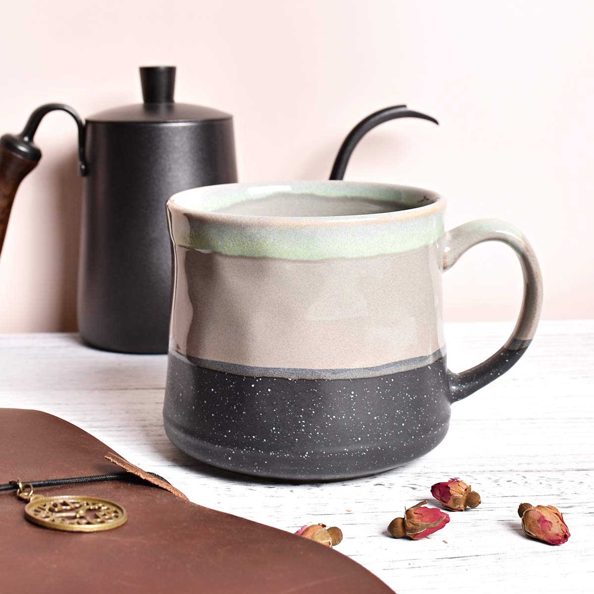 Bosmarlin Large Ceramic Coffee Mug, Big Tea Cup, 7 Colors To Choose, 21 Oz, Dishwasher And Microwave Safe, 1 Pcs (Grey)