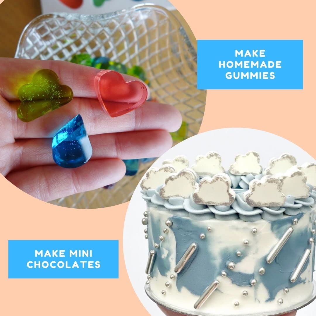 Mini Heart, Cloud & Raindrop Silicone Mold 2 Pack - Bpa Free, Perfect For Gelatin Gummies, Chocolate, Caramel, Ice Cubes, Bonus