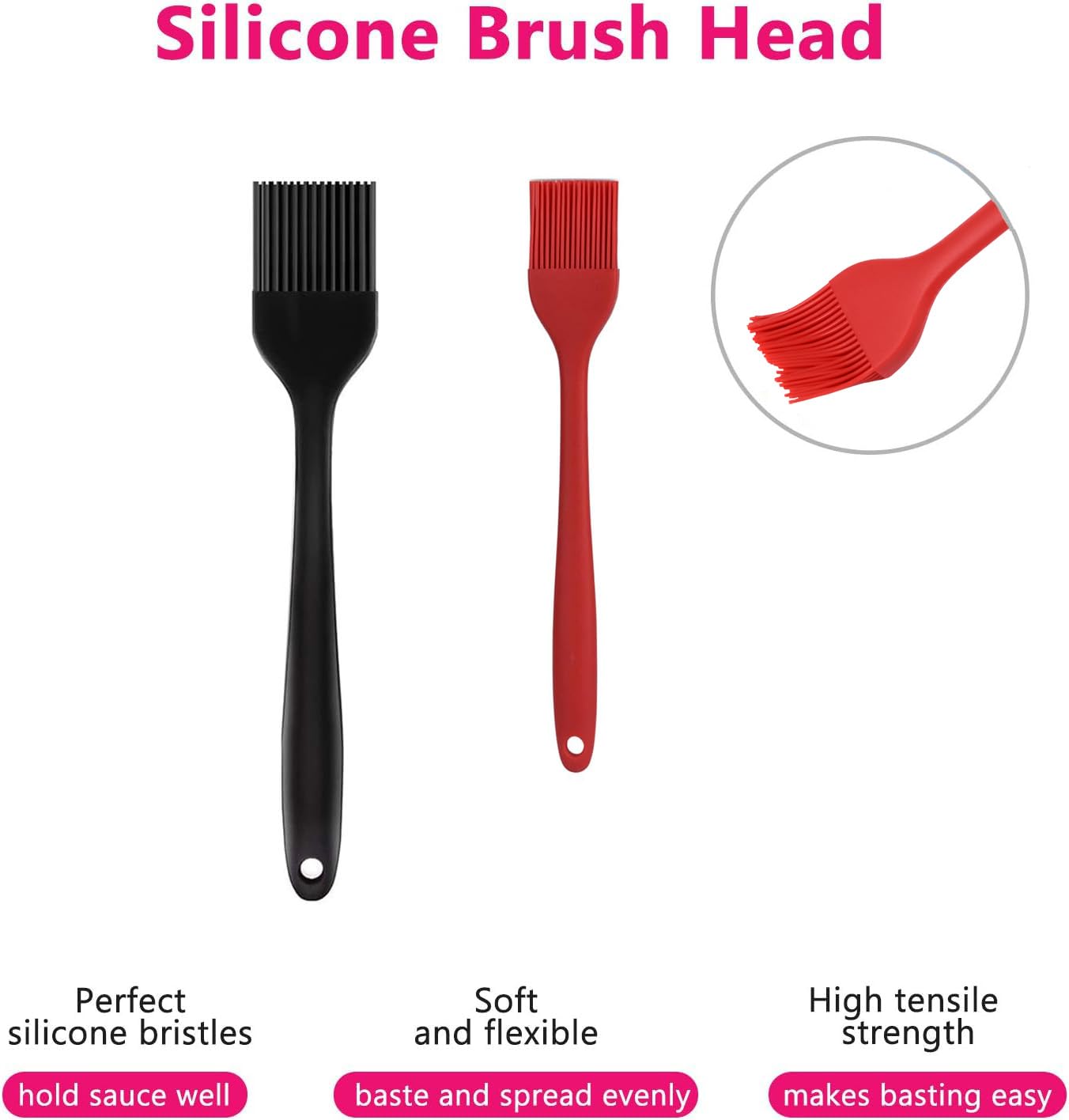 Hhyn Silicone Basting Pastry Brush Set 2 Pack Heat Resistant Spread Oil Butter Sauce For Bbq Grill Barbeque Kitchen Baking Cooki