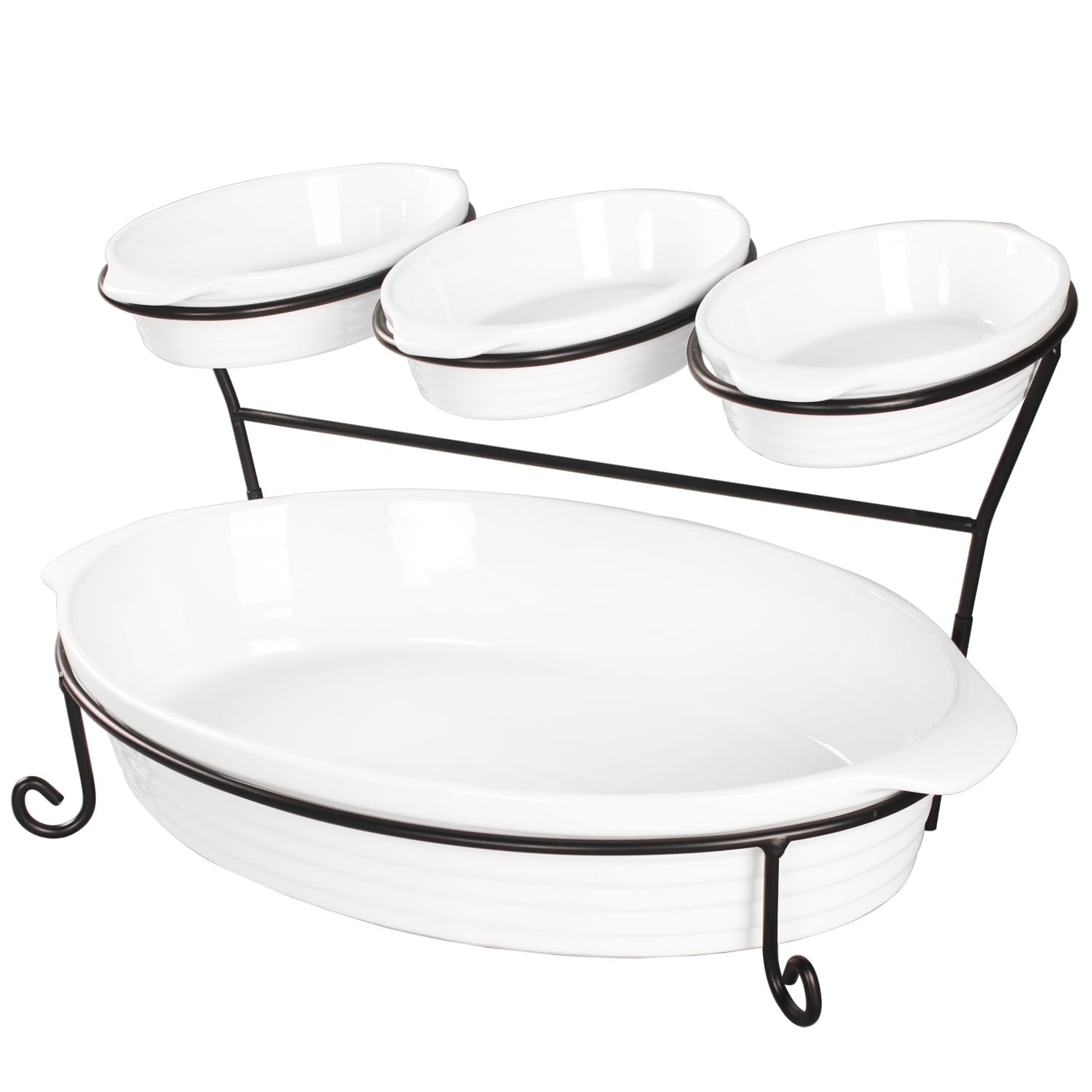 Jinsongdafa Ceramic DoubleLayer Tray with Foldable Black Stand and Handle for Food Display, Fruit, MultiPurpose Tableware, Inc