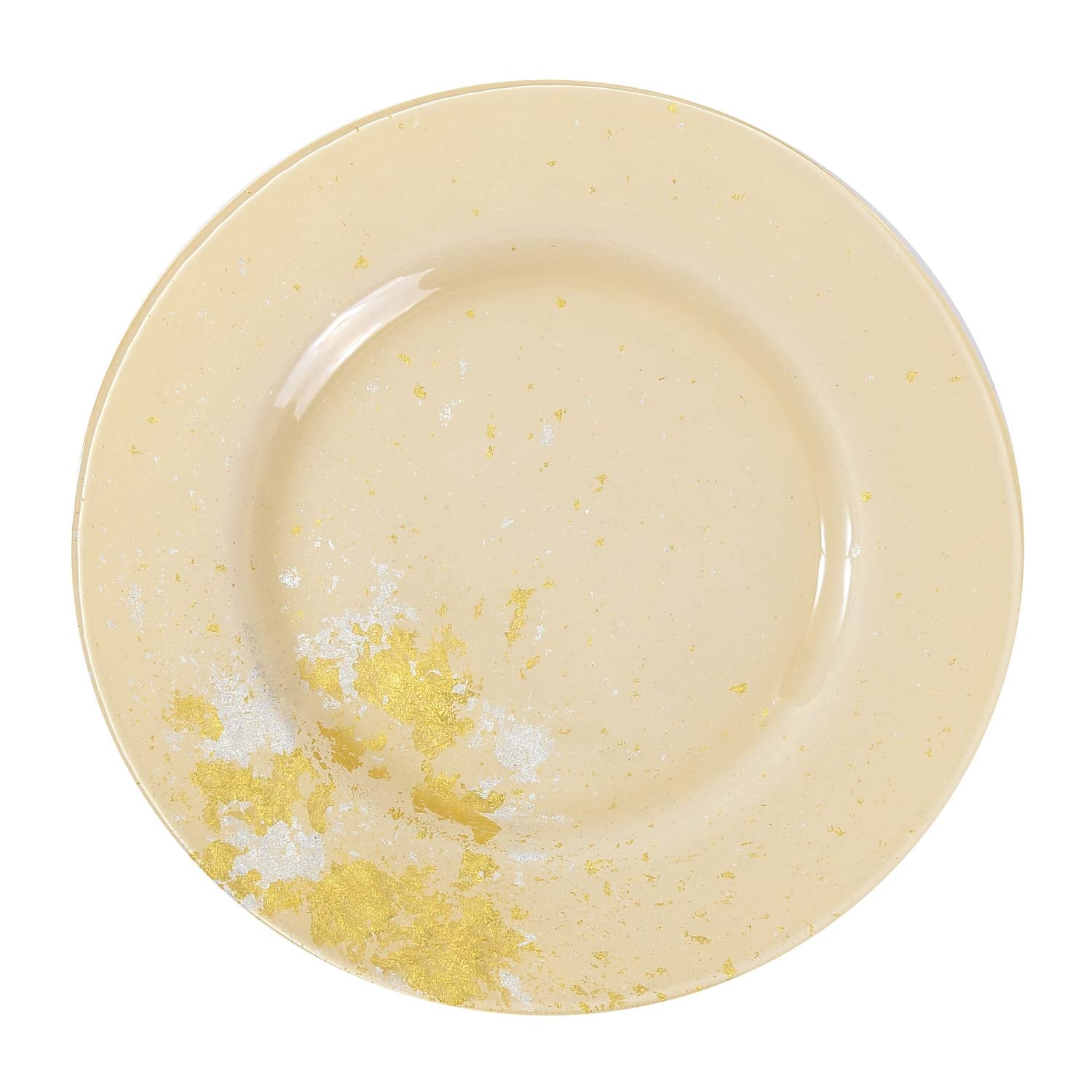 Syosaku Japanese Urushi Glass Dinner Plate F12.5-Inch Light Beige With Gold Leaf, Dishwasher Safe