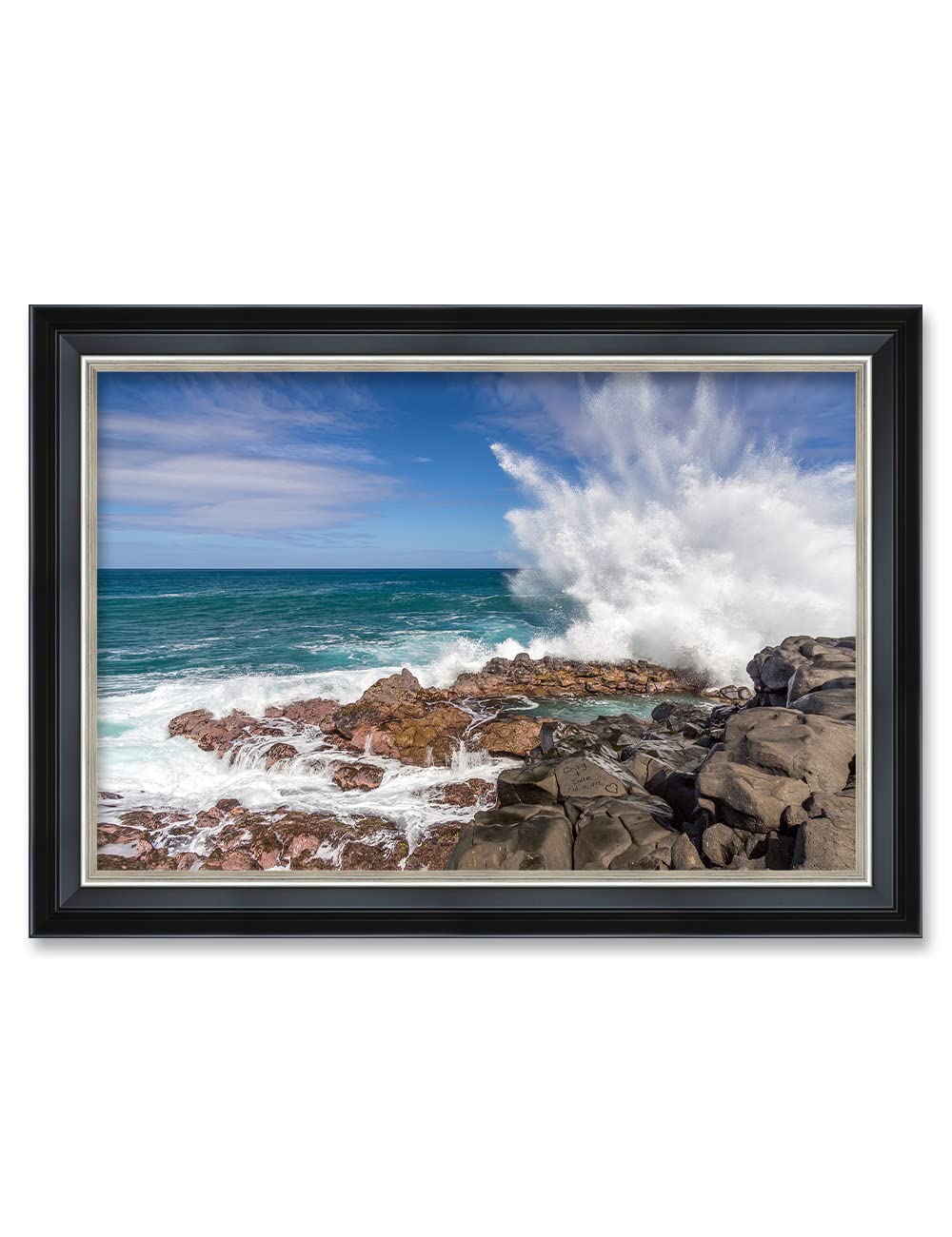 Ipic - Waves Crashing At Queen'S Bath Personalized Framed Wall Art With Names And Date On, Giclee Prints Framed With Solid Wood,