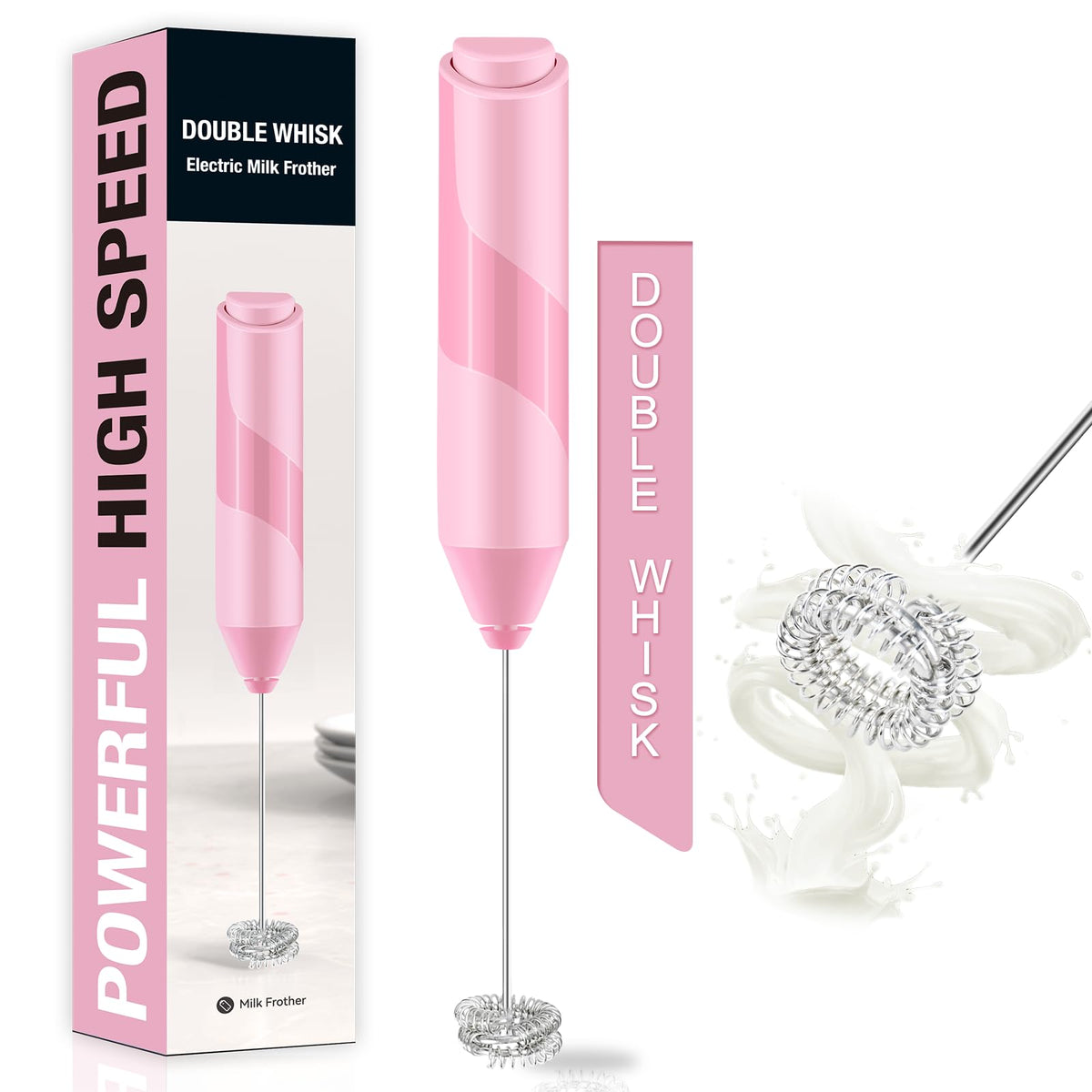 Double Whisk Milk Frother, Handheld Electric Blender Stick, Drink Mixer With Food Grade Stainless Steel Stirrer, Battery Operate
