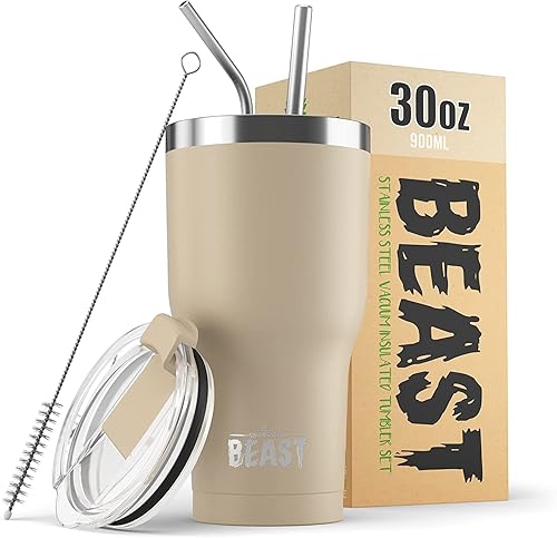 Beast 30 oz Tumbler Stainless Steel Vacuum Insulated Coffee Ice Cup Double Wall Travel Flask (Sand)