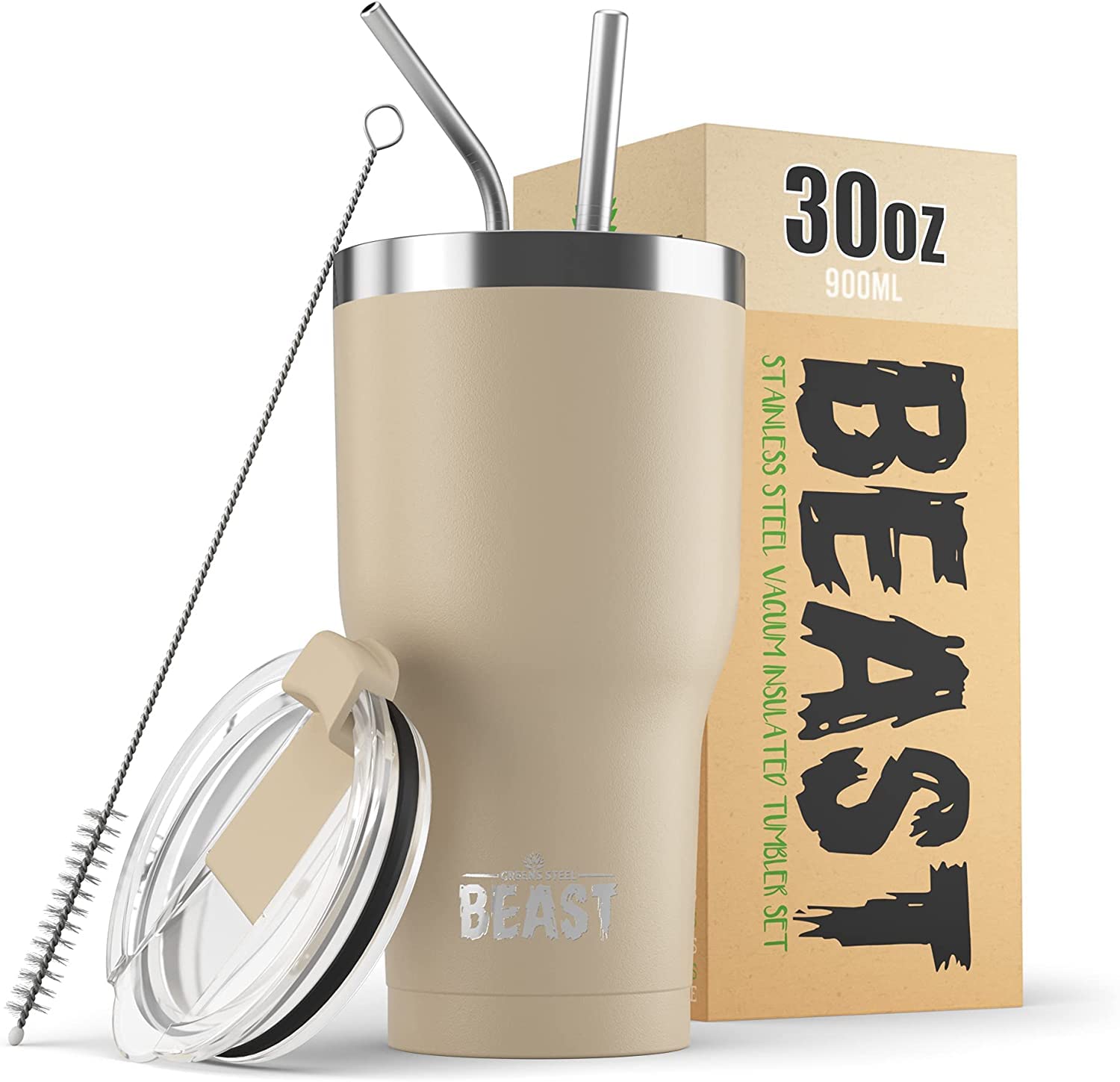 Beast 30 Oz Tumbler Stainless Steel Vacuum Insulated Coffee Ice Cup Double Wall Travel Flask (Sand)