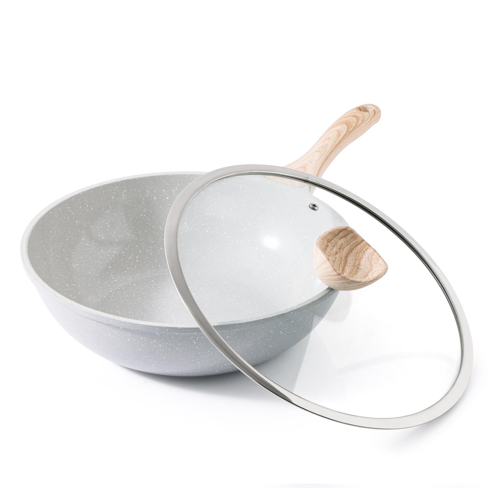 Kordisen Ceramic Wok Pan, 12 Inch Nonstick Wok with Lid, Healthy Non Toxic Woks & Stir-fry Pans for Cooking, Induction Cookware,