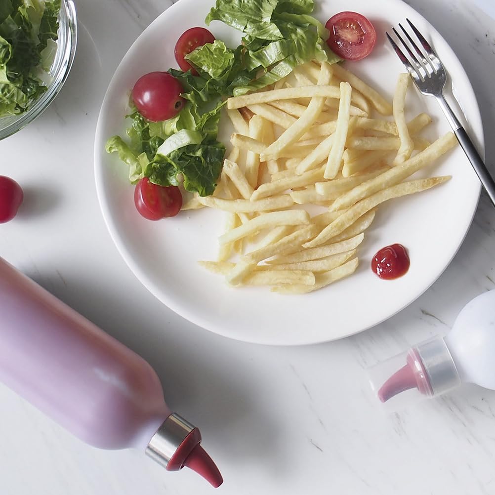Upkoch 2Pcs Plastic Squeeze Bottles Condiment Squirt Bottles With Caps For Oil, Sauce, Dressing, Reusable Containers (Mixed Colo