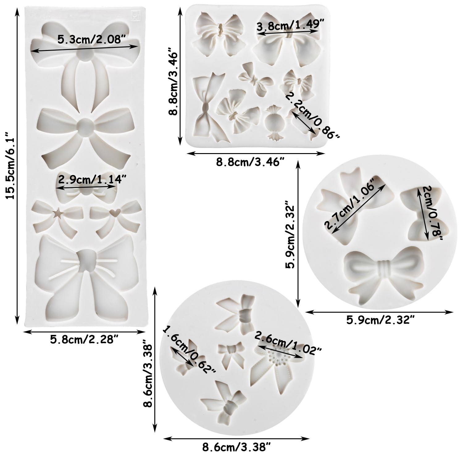 Rfghac Bow Fondant Molds Mini Bow Candy Chocolate Silicone Molds For Cake Decorating Cupcake Topper Polymer Clay Set Of 4