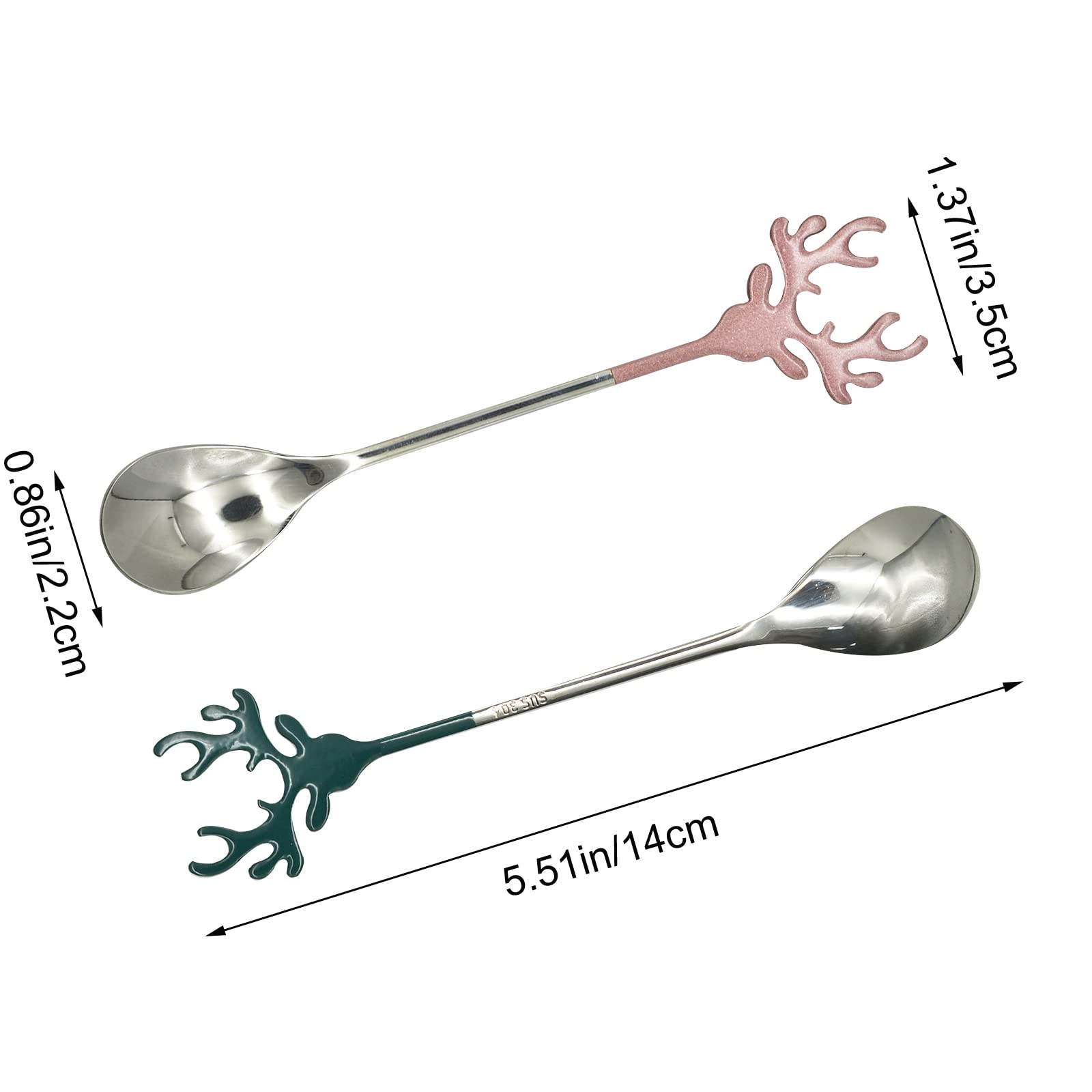 Pinenjoy 2Pcs Espresso Stirring Spoon 18/10(304) Stainless Steel Reindeer Antler Spoon 5.51Inch Tiny Spoon For Christmas Gift Co