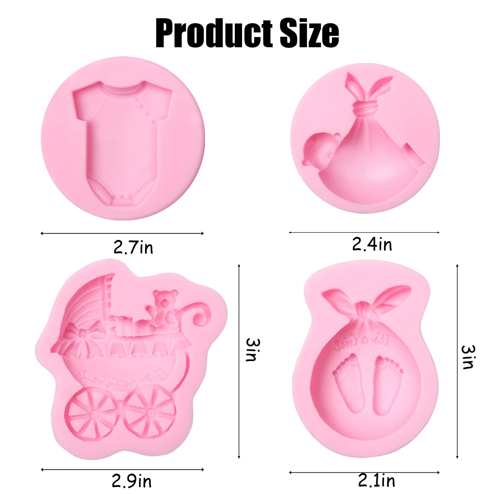 Baby Shower Cupcake Topper Chocolate Candy Silicone Molds 4 Pcs, Cute Baby Baby Cake Carriage And Clothes Feet Fondant Mold For