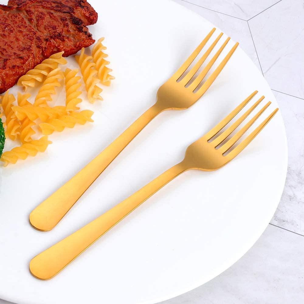 Dinner Forks Stainless Steel 12Pcs Flatware Sets, Mingyu Gold Flatware Forks Use For Family/Restaurant/Wedding/Party