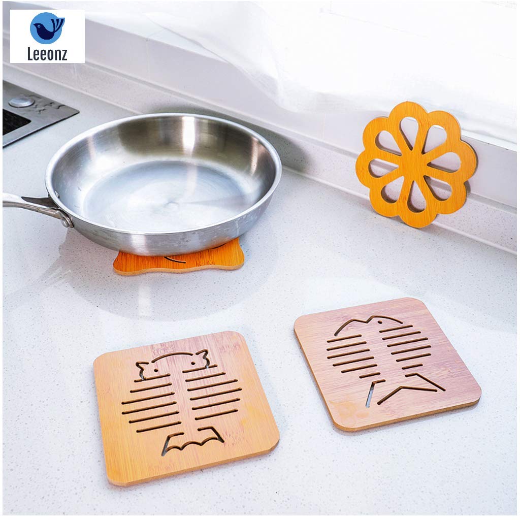 Leeonz Coasters For Drinks, Household Multifunctional Round/Square Dining Table Insulation Pad Non-Slip Placemat Bamboo Thickene