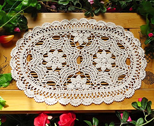 Laivigo New Handmade Crochet Lace Oval Table Placemat Doilies Doily,12 X 20 Inch,Beige,2Pcs