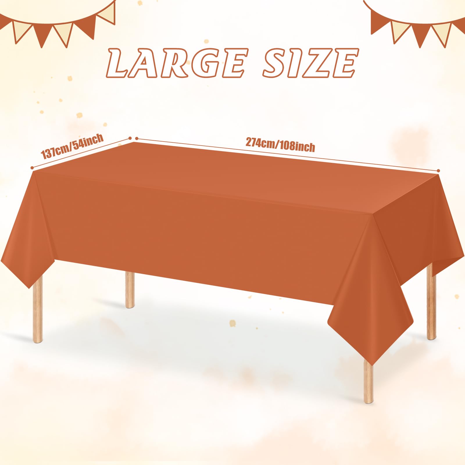 YIDAKO 6Pcs Orange Tablecloths for Rectangle Tables,Disposable Plastic Table Cloth,Waterproof Table Cover for Fall Thanksgiving