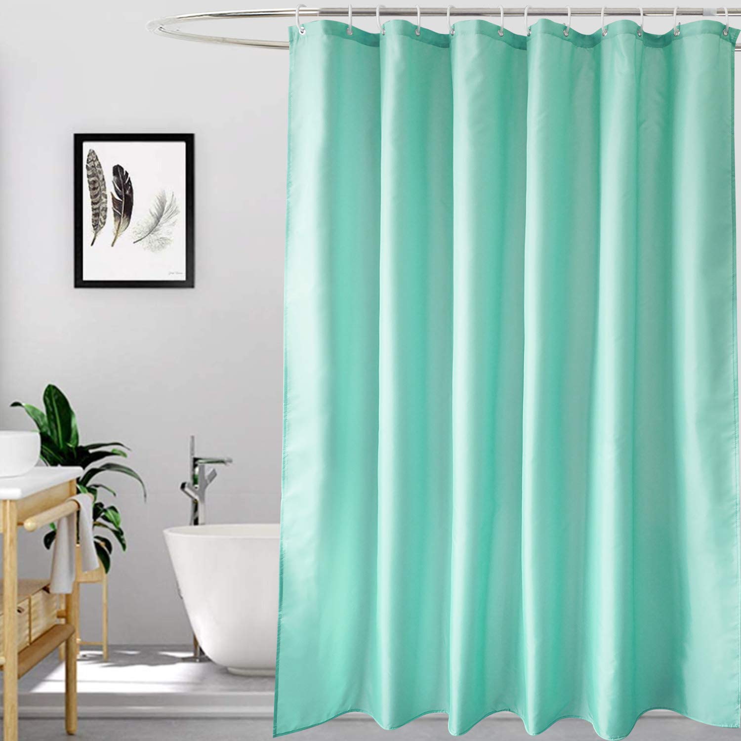 Eurcross Green Fabric Shower Curtain Liner Extra Long 72 X 84 Inches,Water-Repellent Medium Weight Cloth Shower Curtains For Bat