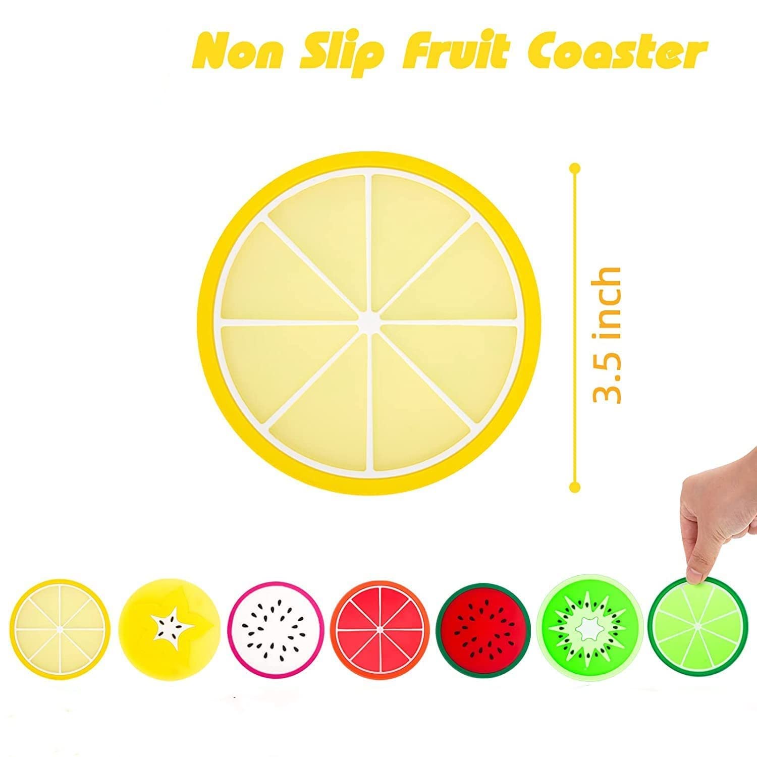 DomeStar Fruit Coaster  7PCS 3.5'' Non Slip Car Coaster Heat Insulation Colorful Unique Slice Silicone Drink Cup Mat for Drinks Prevent Furniture and Tabletop Car Decor