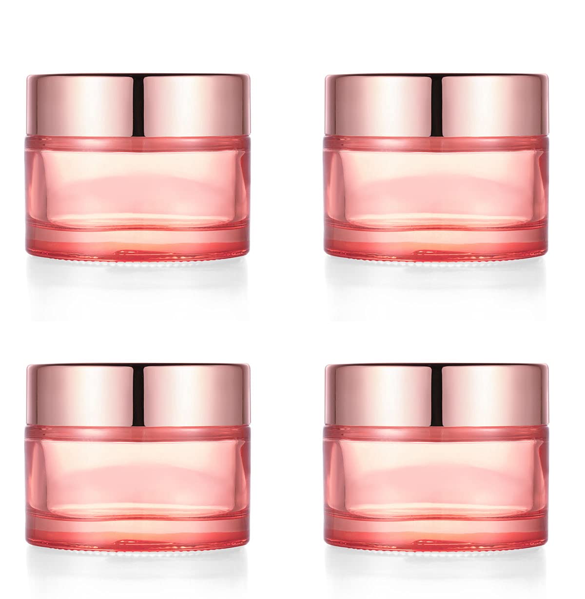 Furnido Pink Glass Cream Jar,4 Pack 1.7 Oz/50G Face Lotion Jar Pot,Empty Refillable Glass Cosmetic Cream Bottle Container With R