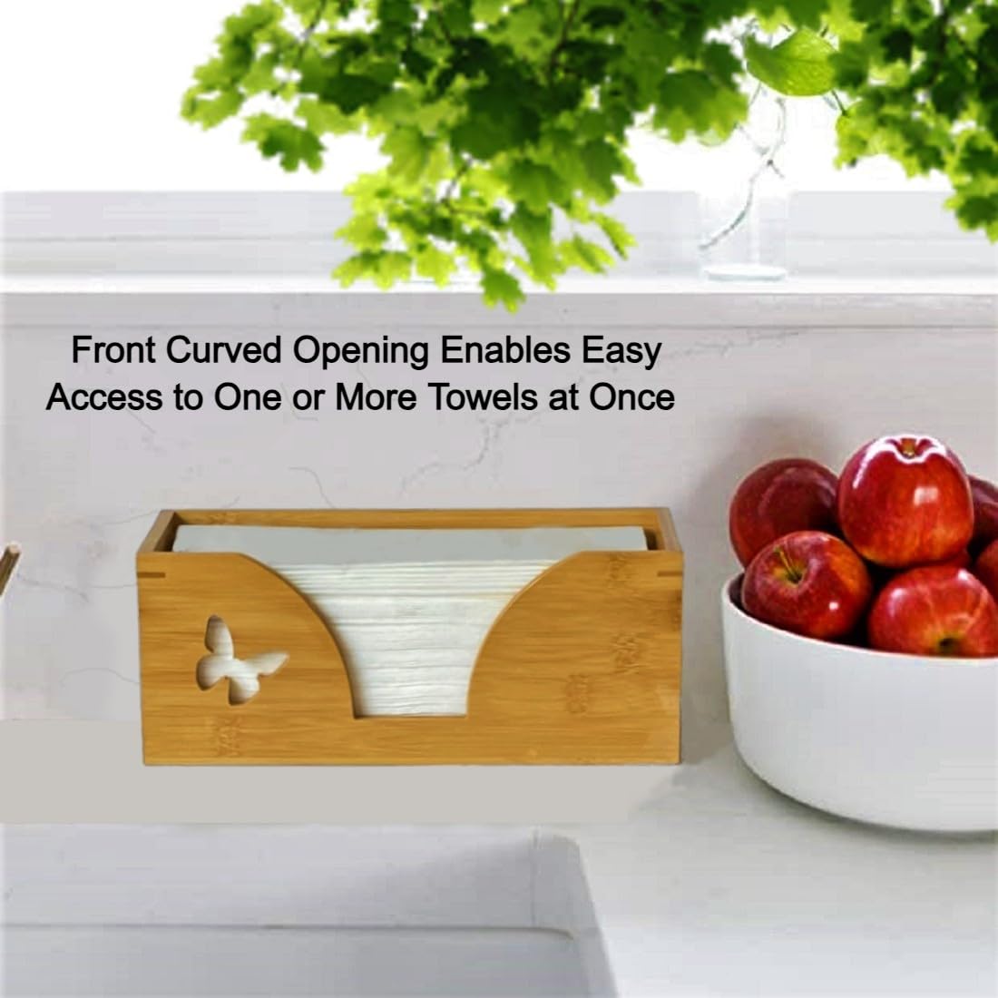 Countertop Paper Towel Dispenser With Engraved Butterfly In Natural Bamboo - Compatible With C Fold, Multifold, Trifold & Z Fold