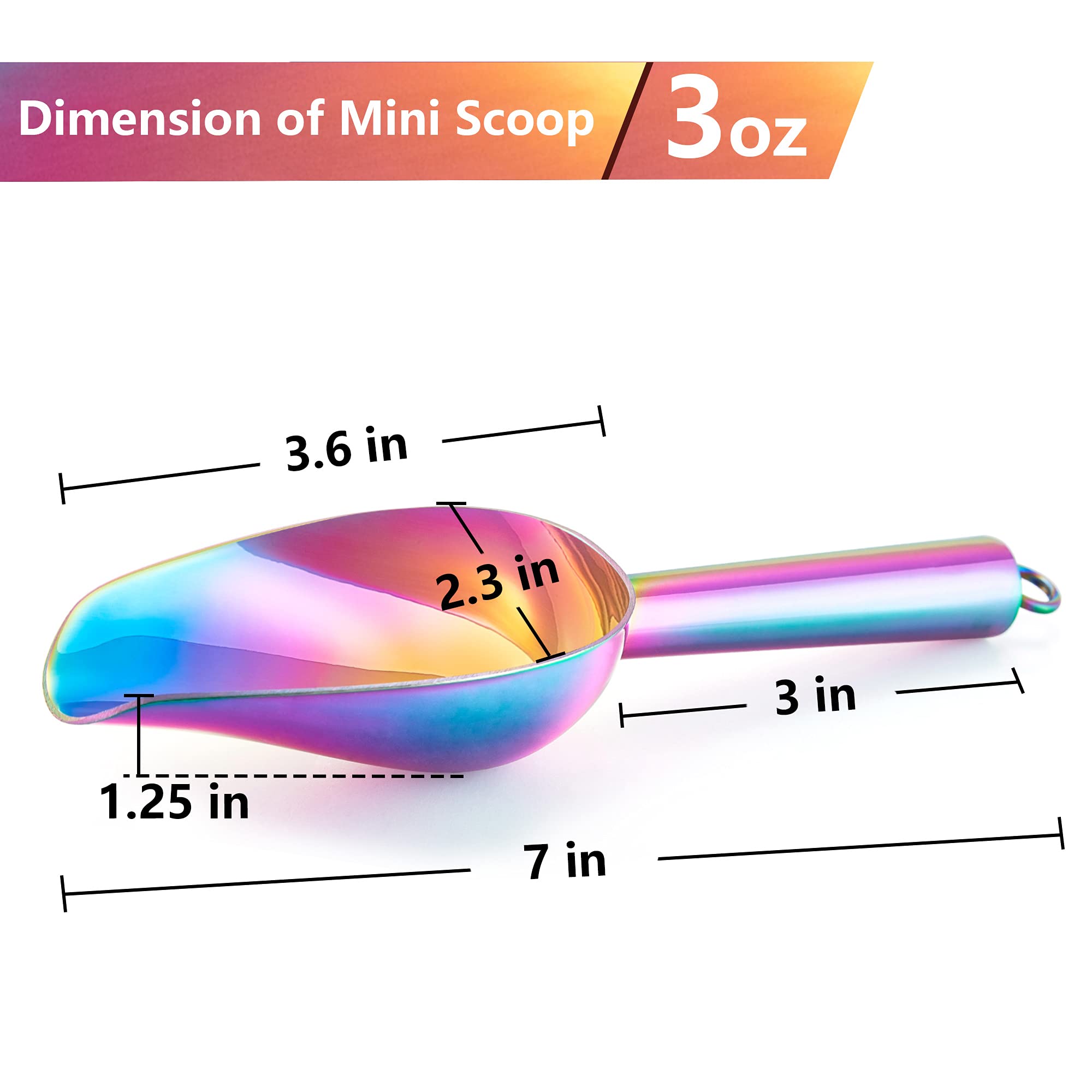 Teamfar Mini Scoop Set Of 2, 3 Oz Stainless Steel Small Scoop, Colorful Canister Candy Utility Scoops Versatile For Kitchen Disp
