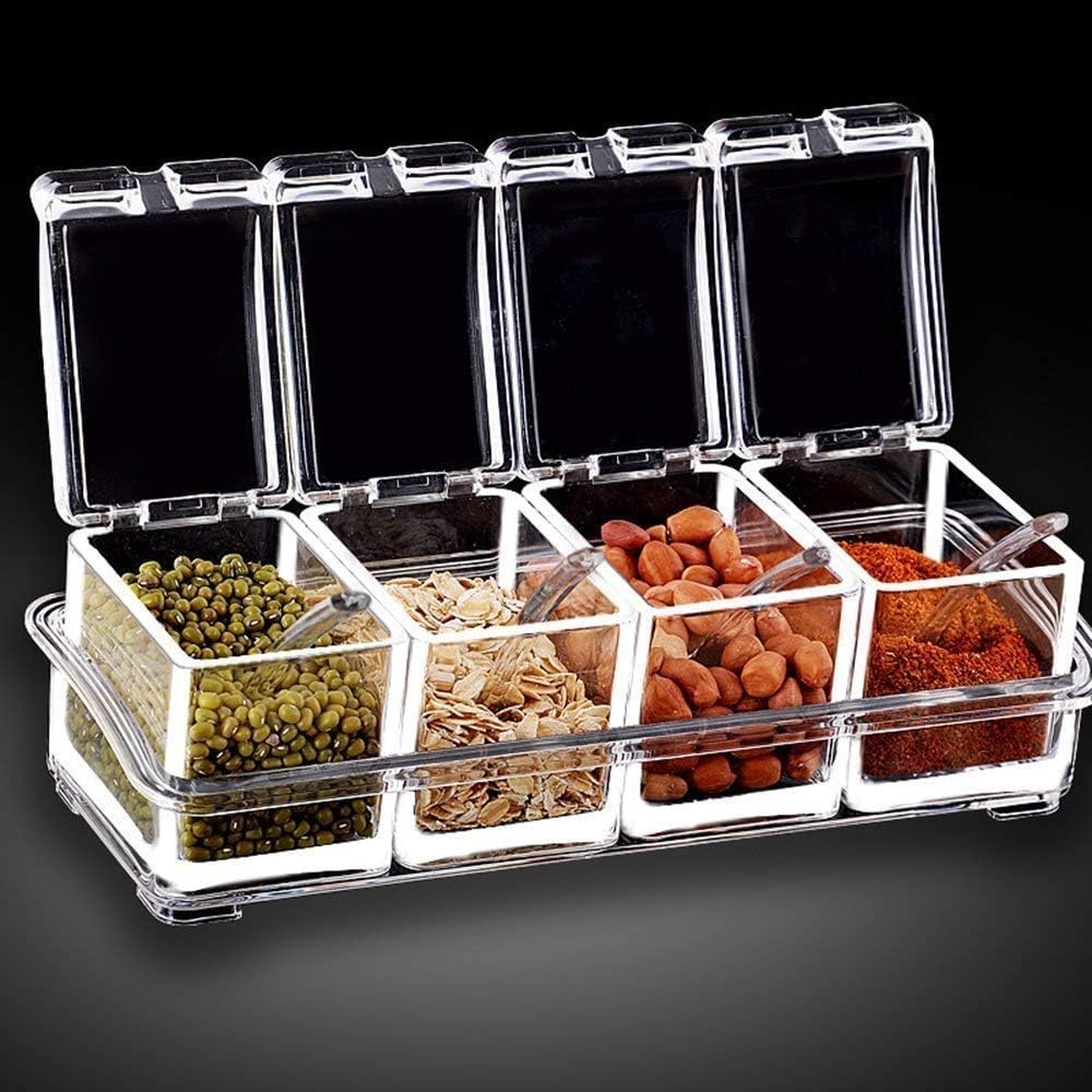 Pramanta Spice Rack Organizer Seasoning Organizer For Countertop Kitchen Cabinet, Spice Storage With Lids And Spoons Acrylic Spi