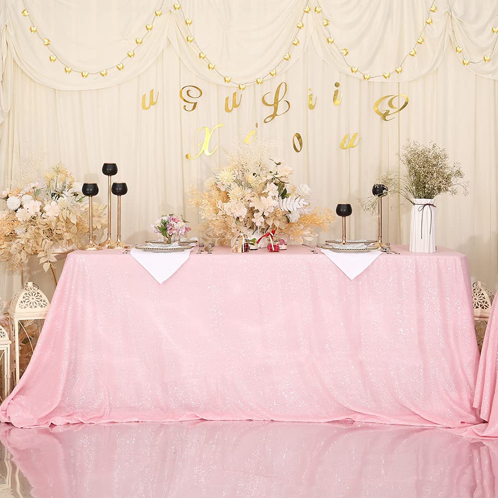 Eternal Beauty Pink Sequin Tablecloth, 60X102-Inch Rectangle Glitter Table Cloth For Birthday Party Wedding Decoration