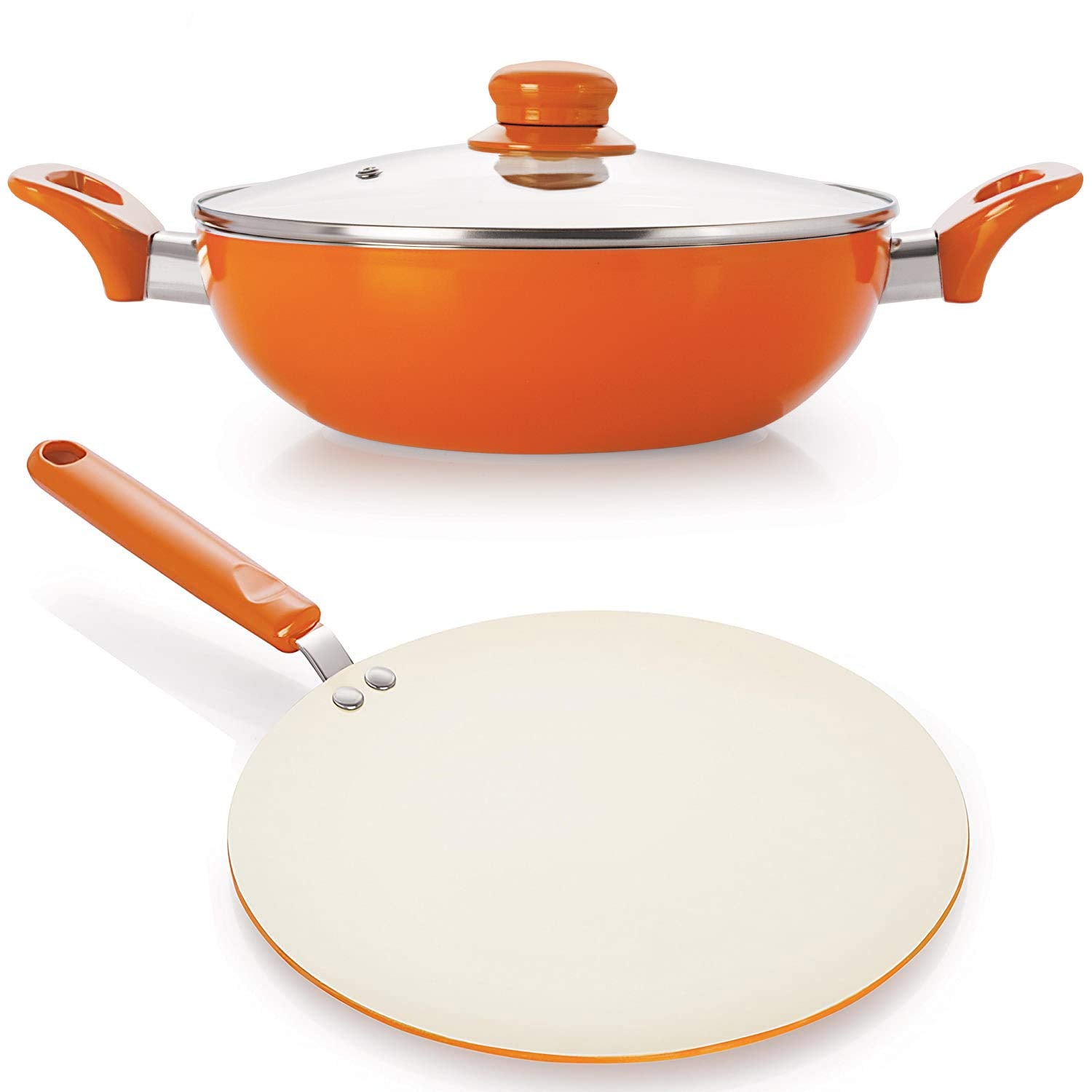 Nirlon NonStick Induction Ceramic Cookware Set, 2Pieces, Orange