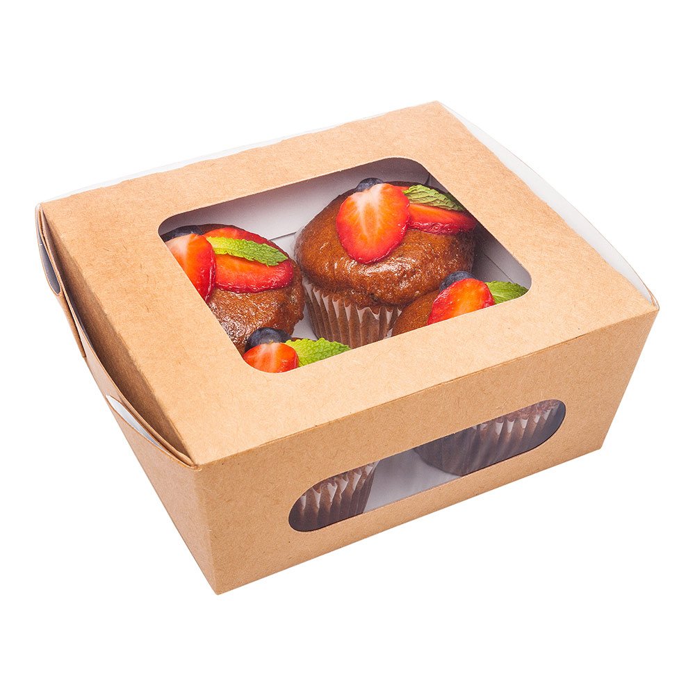 Restaurantware Cafe Vision 28 Ounce Food Boxes 200 Greaseproof Baked Goods Gift Boxes - Built-In Clamshell Lid 2 Windows Kraft P