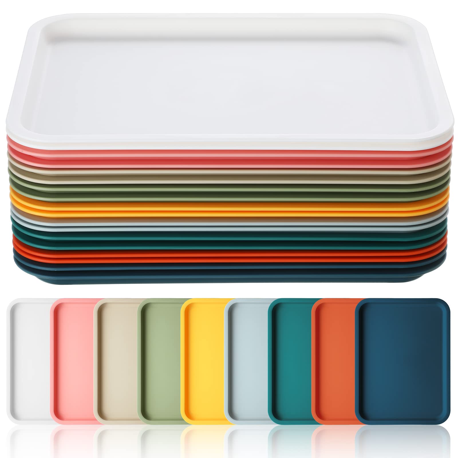 18 Pcs Plastic Fast Food Trays Bulk Colorful Restaurant Serving Trays Cafeteria Trays Grill Tray School Lunch Trays Rectangular