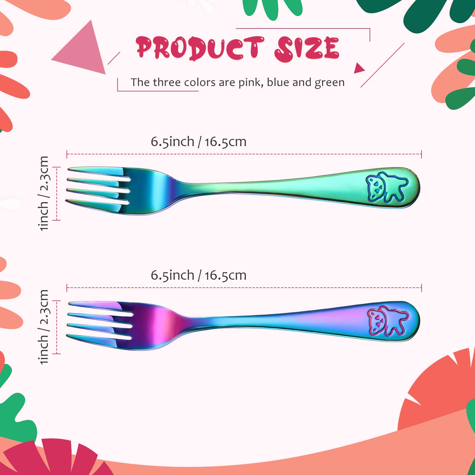 6 Pieces Kids Forks Rainbow Kids Cutlery Set Safe Children Forks Stainless Steel Small Kid Metal Forks Self Feeding Children Sil
