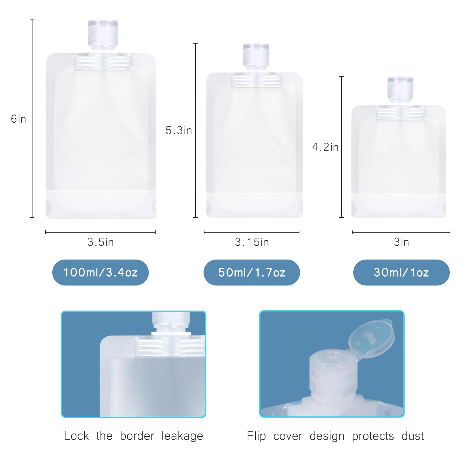 Asevat 9Pack Leak Proof Empty Squeeze Pouches Refillable Travel Size Containers Liquid Pouch Cosmetic Container Tsa Approved Bag