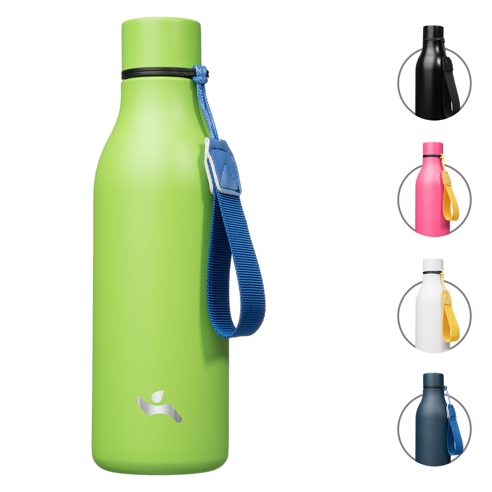 Konokyo Insulated Water Bottle with Strap,18 oz Double Wall Stainless Steel Vacuum Bottles Metal Water Flask,Green