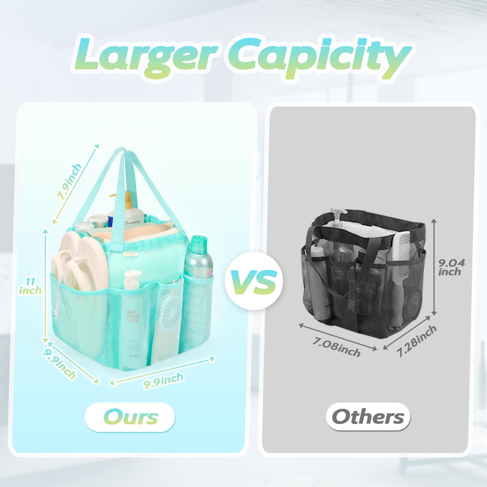 Famichan Mesh Shower Caddy Portable, Dorm Room Essentials For College Students Girls And Guys, Blue Large Capacity Shower Bag Fo