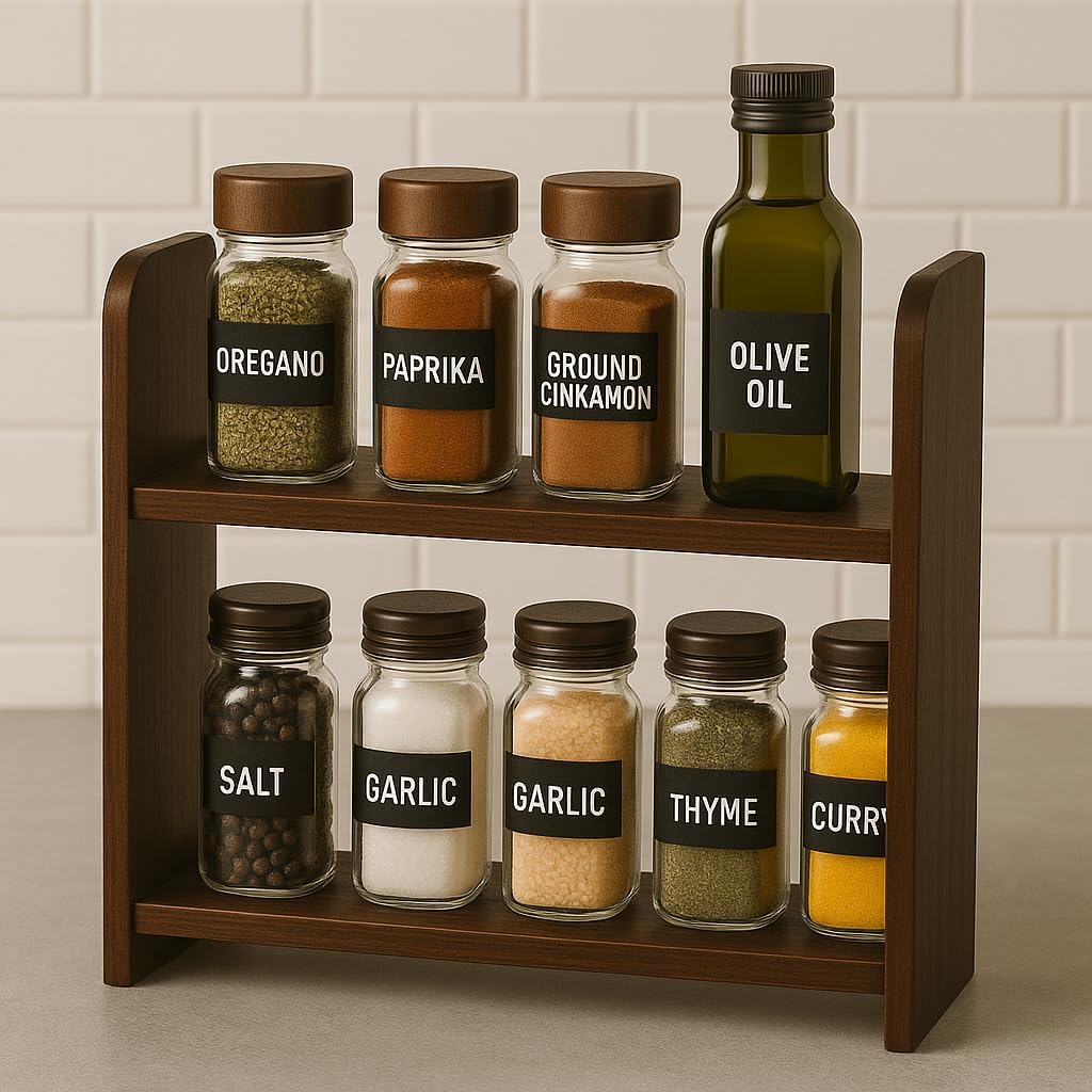 Uteez 2Tier Wooden Spice Rack Organizer For Kitchen Counter | Countertop Storage Stand For Masala Jars, Seasoning Bottles, Spic
