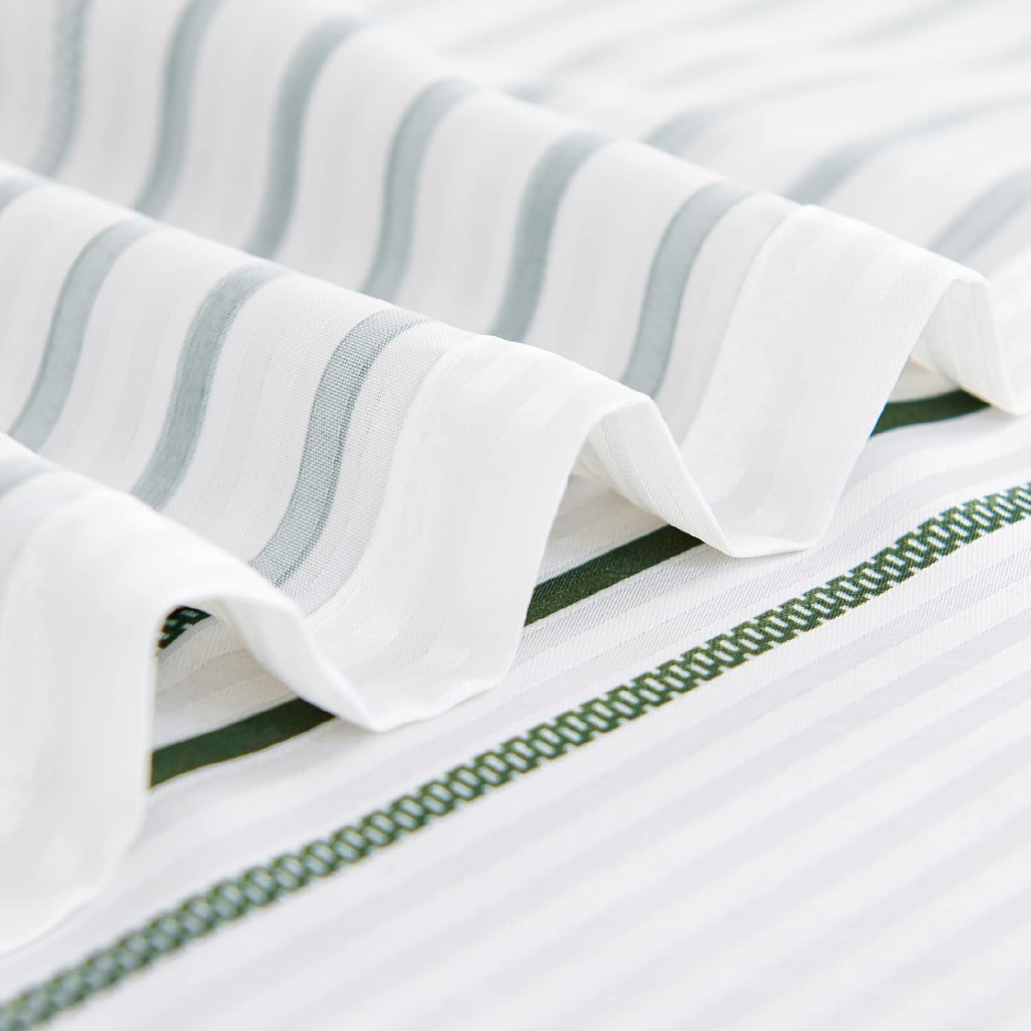 jinchan White Shower Curtain with Green Stripes Fabric Shower Curtain for Bathroom Modern Striped Shower Curtain Spring Waterproof in Bath 70x72 inches Long Shower Curtains with Curtain Hooks