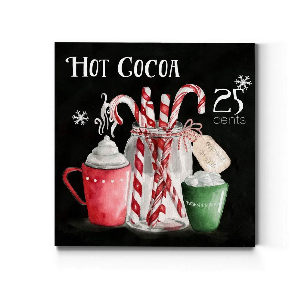 Renditions Gallery Hot Cocoa & Candy Canes Wall Art, Cute Christmas & Winter Artwork, Festive White, Red, Green, Premium Gallery