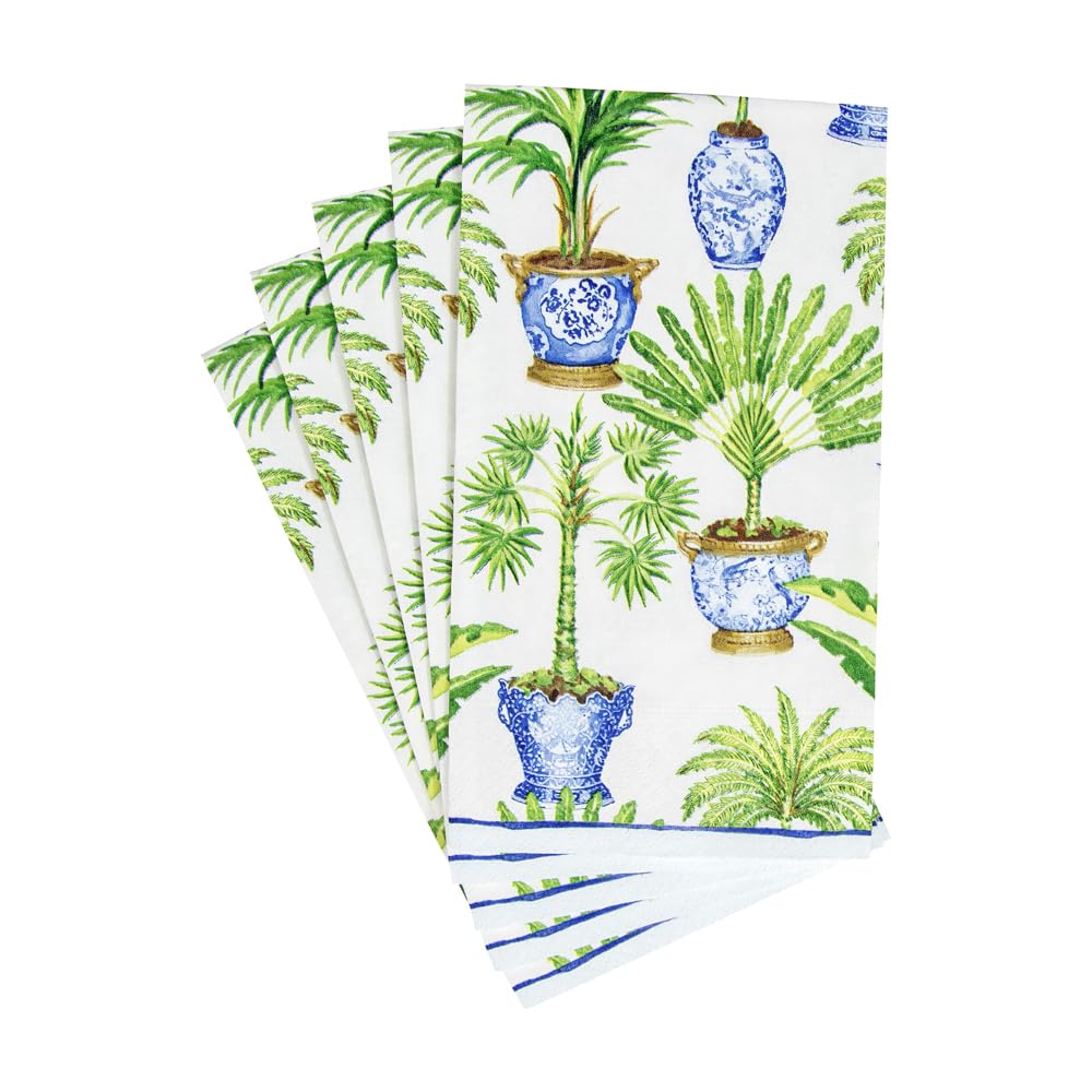 Caspari Potted Palms Paper Guest Towel Napkins In White, Two Packs Of 15