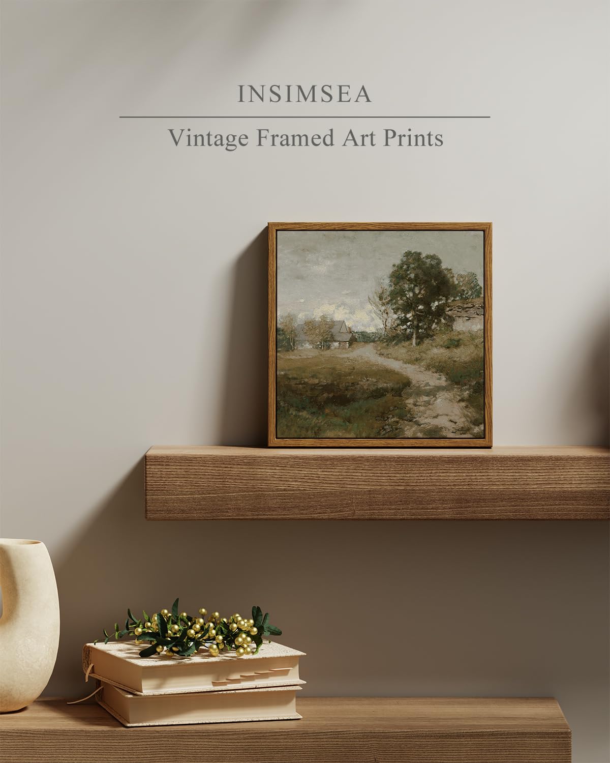Insimsea Square Framed Canvas Wall Art, Vintage Countryside Landscape Paintings, French Country Wall Pictures For Bedroom Bathro