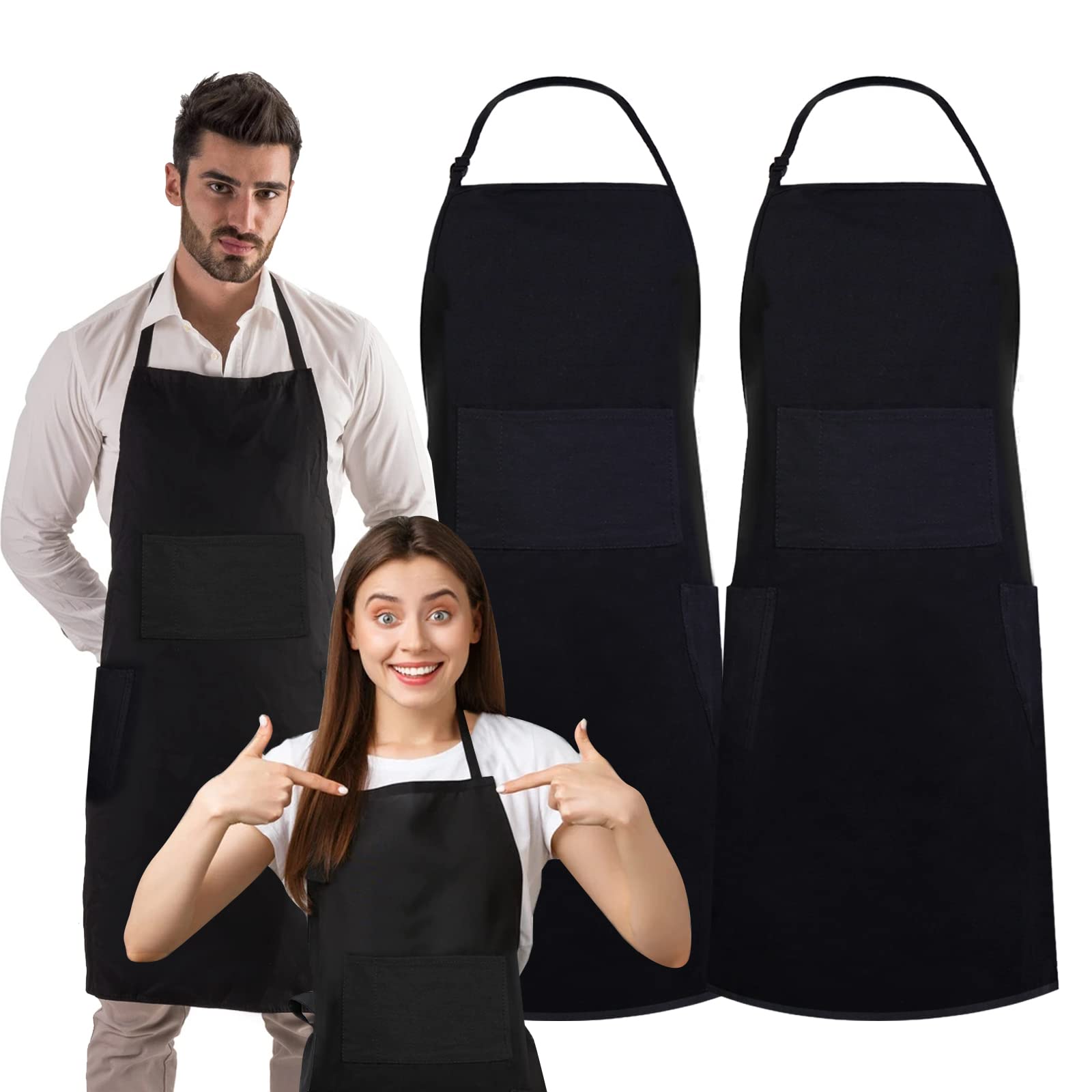Conda Cotton Black Bib Apron 2 Pack With 4 Pockets Adjustable Straps Cooking Baking Bbq Art Aprons For Women Men Adults
