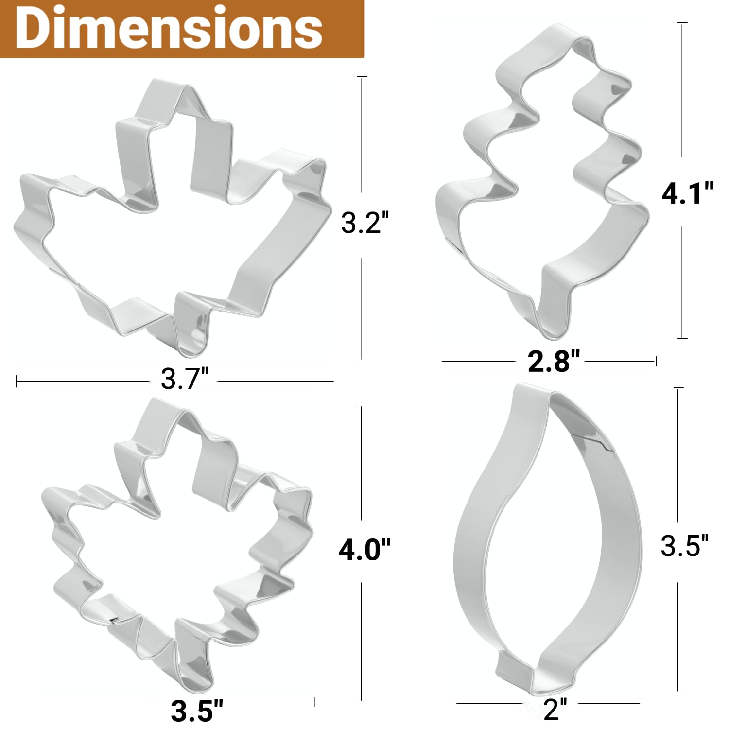 Job Jol Cookie Cutters 4 Pcs, Fall Leaf Cookie Cutters, 3.5'' To 4.0''