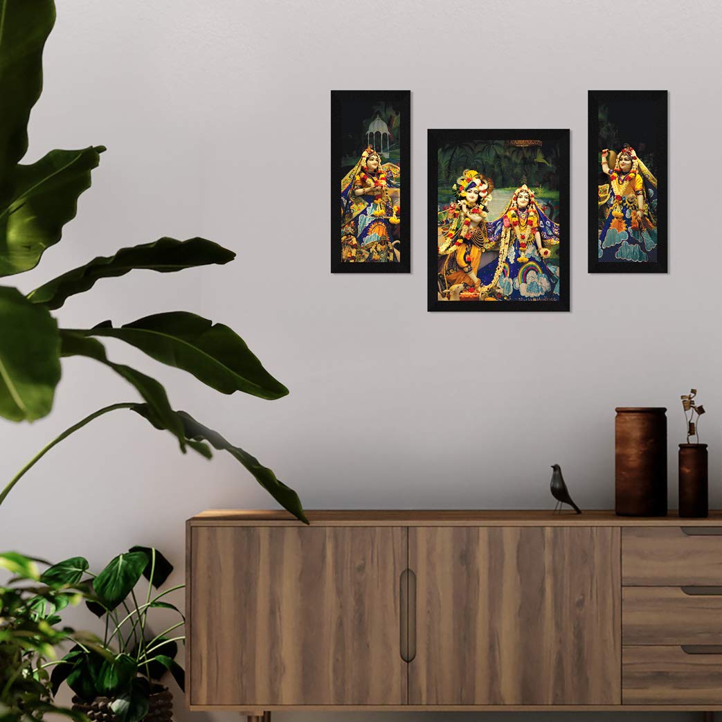 Artx Paper Traditional Photo Frame Wall Art Painting, Traditional Indian, Multicolor Framed Painting 13 X 22 Inches, Set Of 3