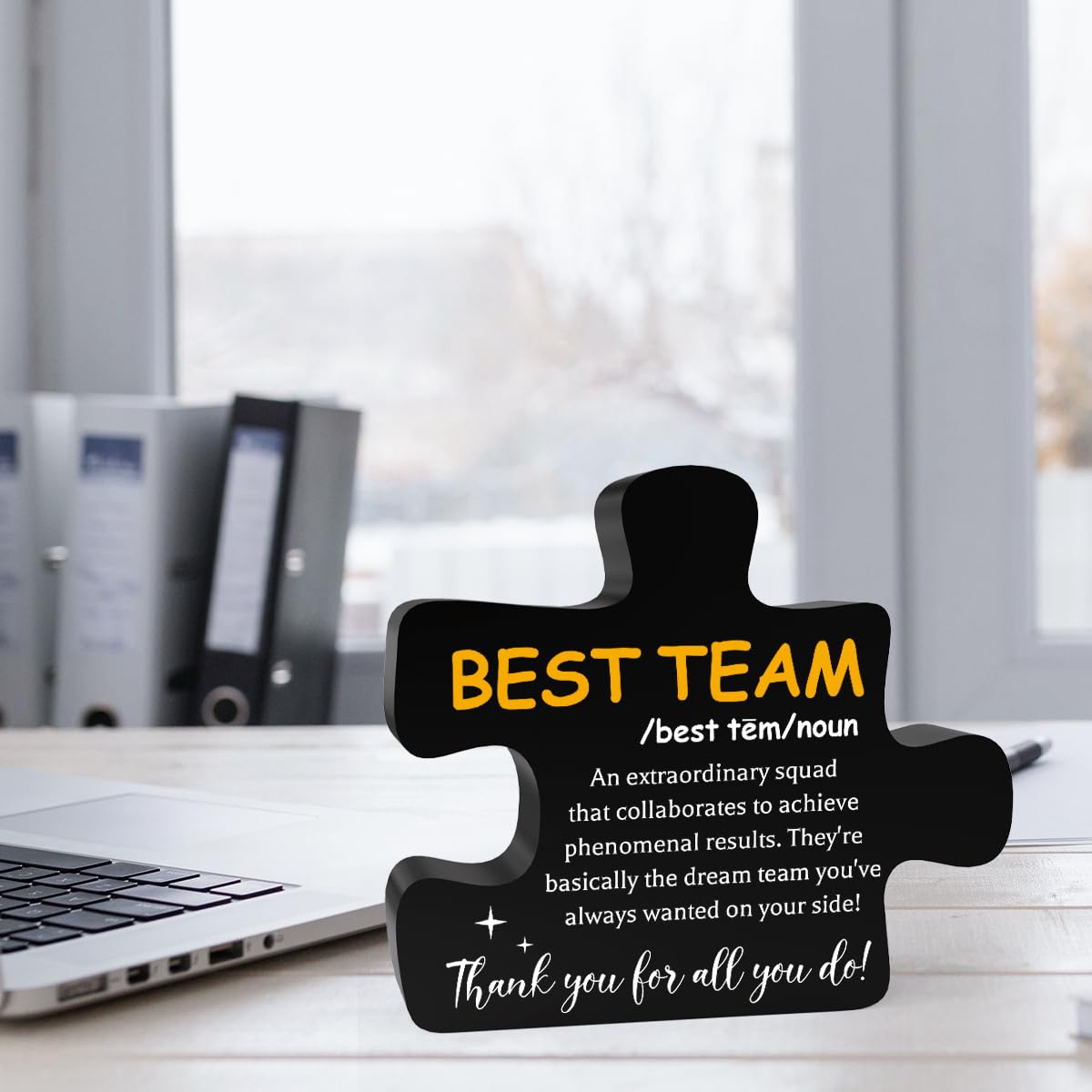Inspirational Team Office Decor Desk Decor Acrylic Puzzle Sign Rustic Black Acrylic Sign Plaque for Home Office Desk Shelf Table