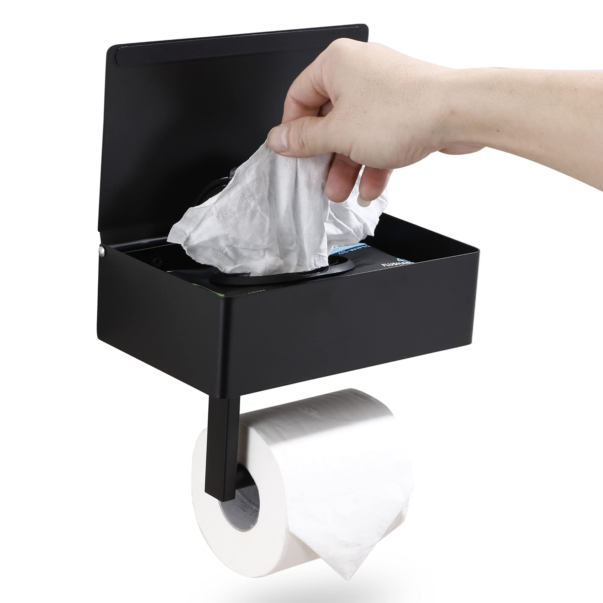 Day Moon Designs Toilet Paper Holder With Shelf - Flushable Wipes Dispenser & Storage Fits Any Bathroom, Keep Your Wet Wipes Hid