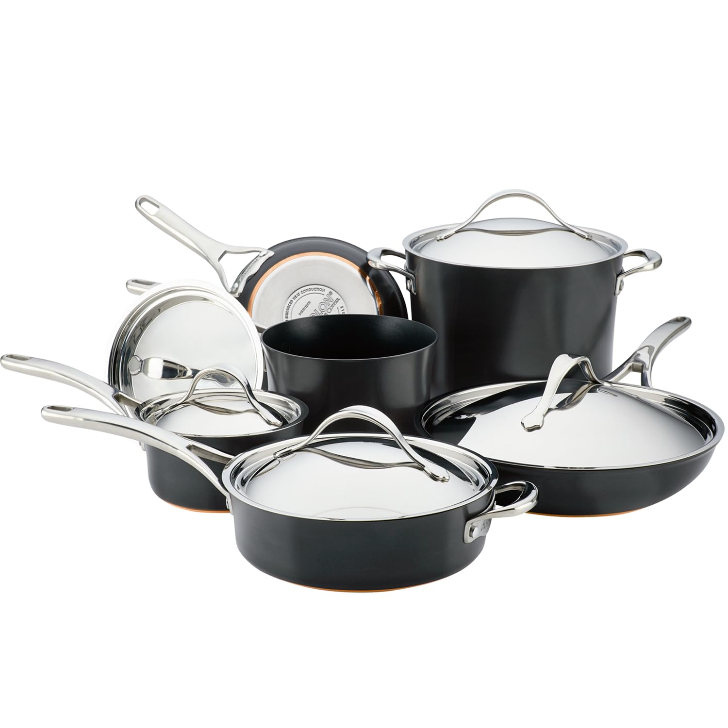 Anolon Nouvelle Copper Hard Anodized Nonstick Pots and Pans, Cookware Set (11 Piece), Onyx