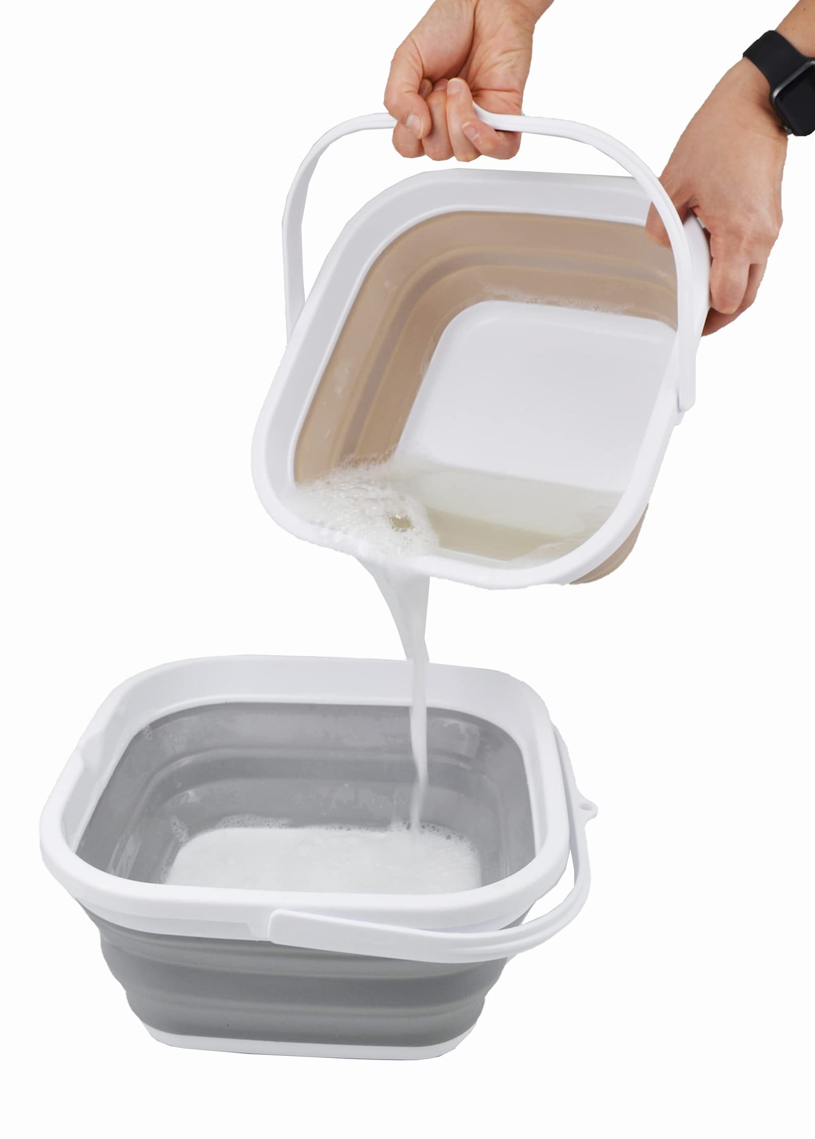 SAMMART 55L (14 gallon) collapsible Square Handy BucketFoldable SquareWater PailPortable Tub with Handle (Whitegrey  1)