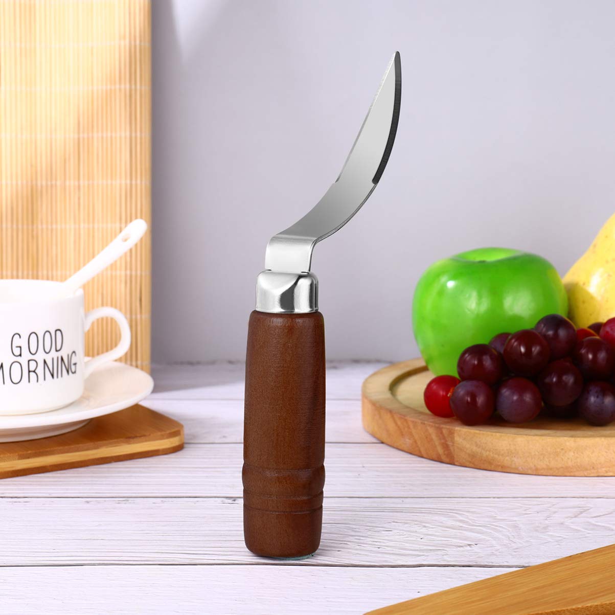 Yarnow 1 Pc Coconut Scraper, Coconut Opener Tool, Stainless Steel Coconut Opener, With Wooden Handle, Coconut Tool
