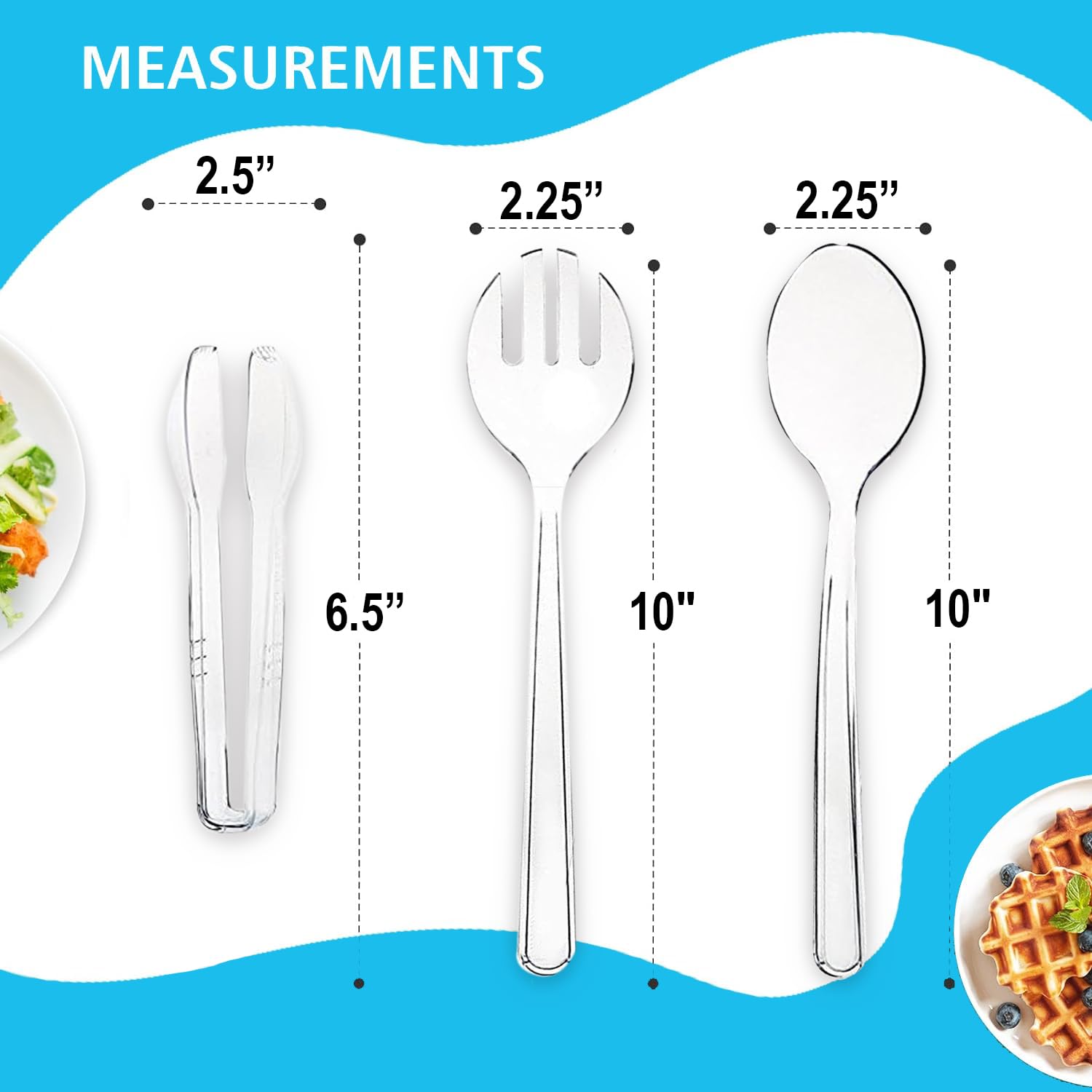 Set Of 12 Heavy Duty Disposable Plastic Serving Utensils! Four 10    Spoons And Forks, Four 6-1/2    Tongs! Clear Serving Sets P