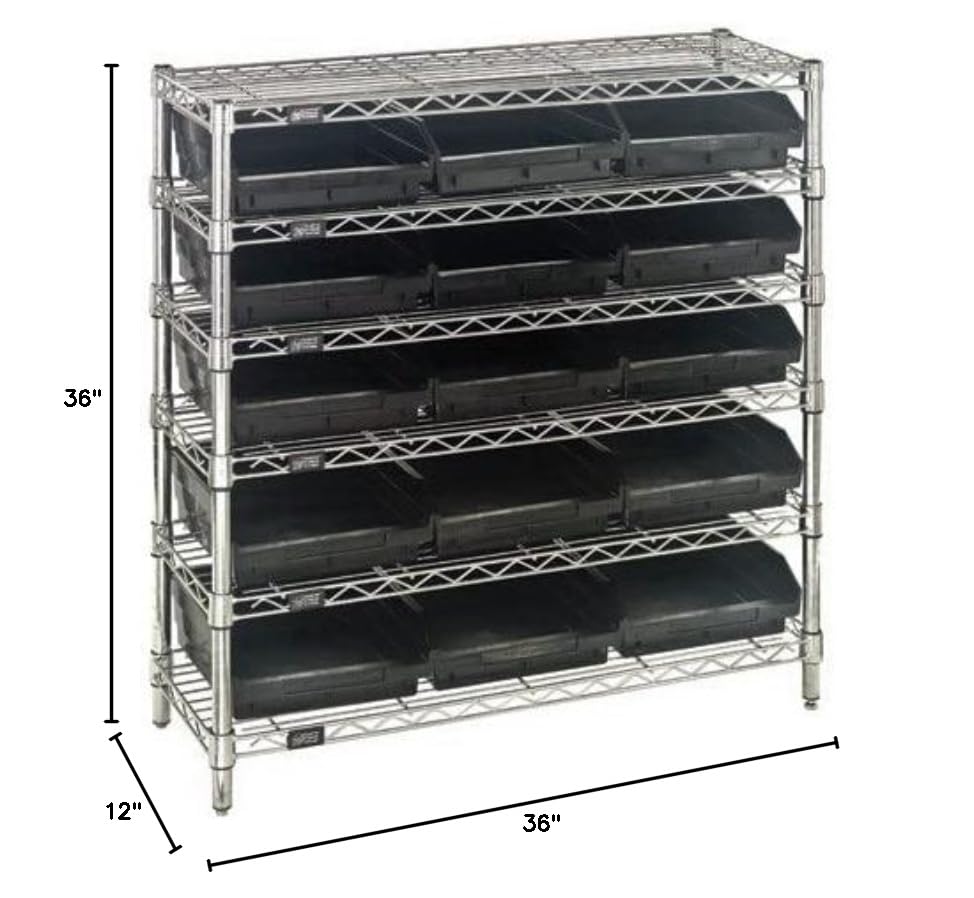 Bin Wire Shelving System, Conductive, 36W X 12D X 36H Overall Size, 800 Lb. Capacity Per Shelf, Includes: (6) Wire Shelves, (4)