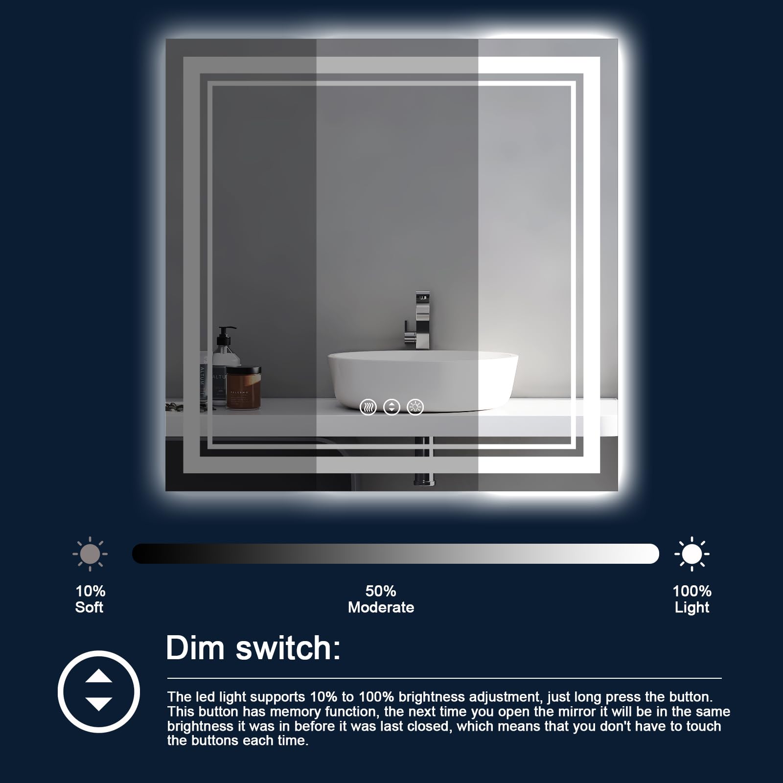 Istripmf 38X38 Inch Led Bathroom Mirror With Lights, Backlit And Front Lighted Bathroom Mirrors For Wall, Anti-Fog Dimmable Memo