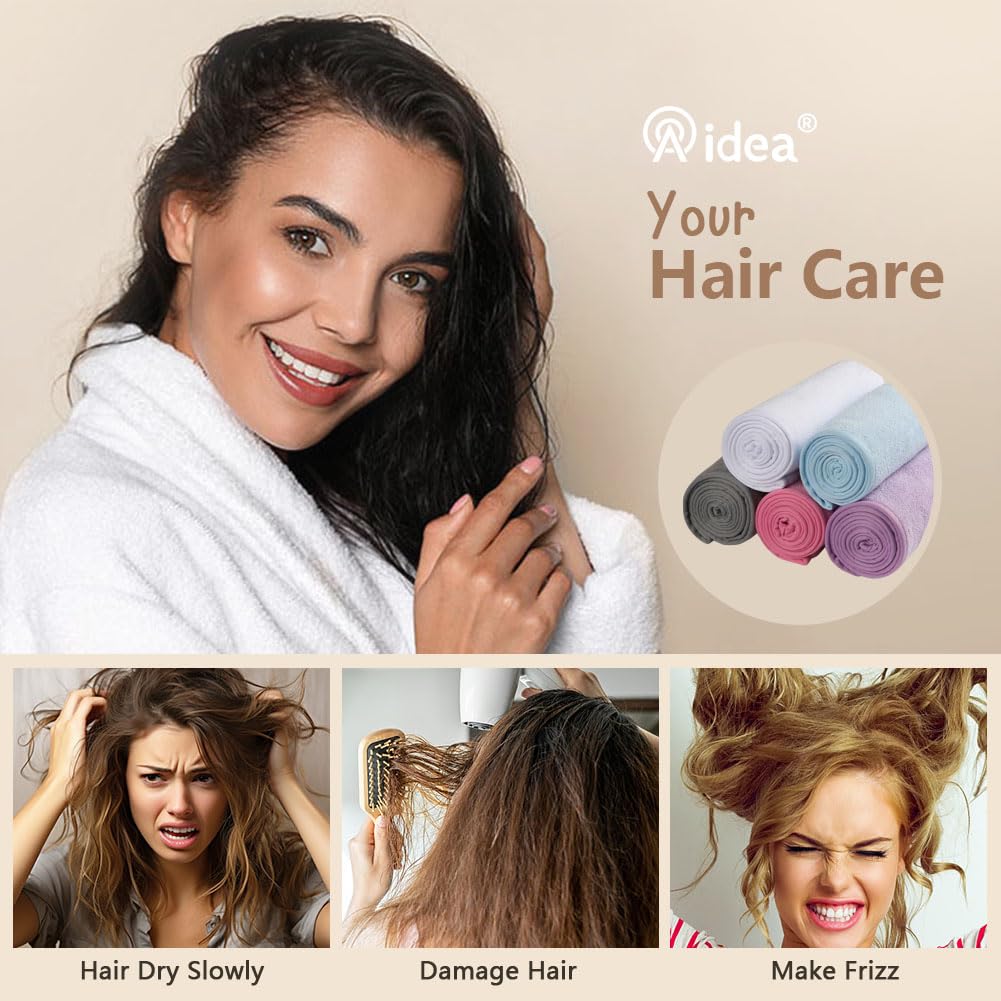 AIDEA Microfiber Hair Towel Wrap, 5 Pack Hair Turbans, Super Absorbent Quick Dry Hair Towel Wrap for All Hair Types Anti Frizz,