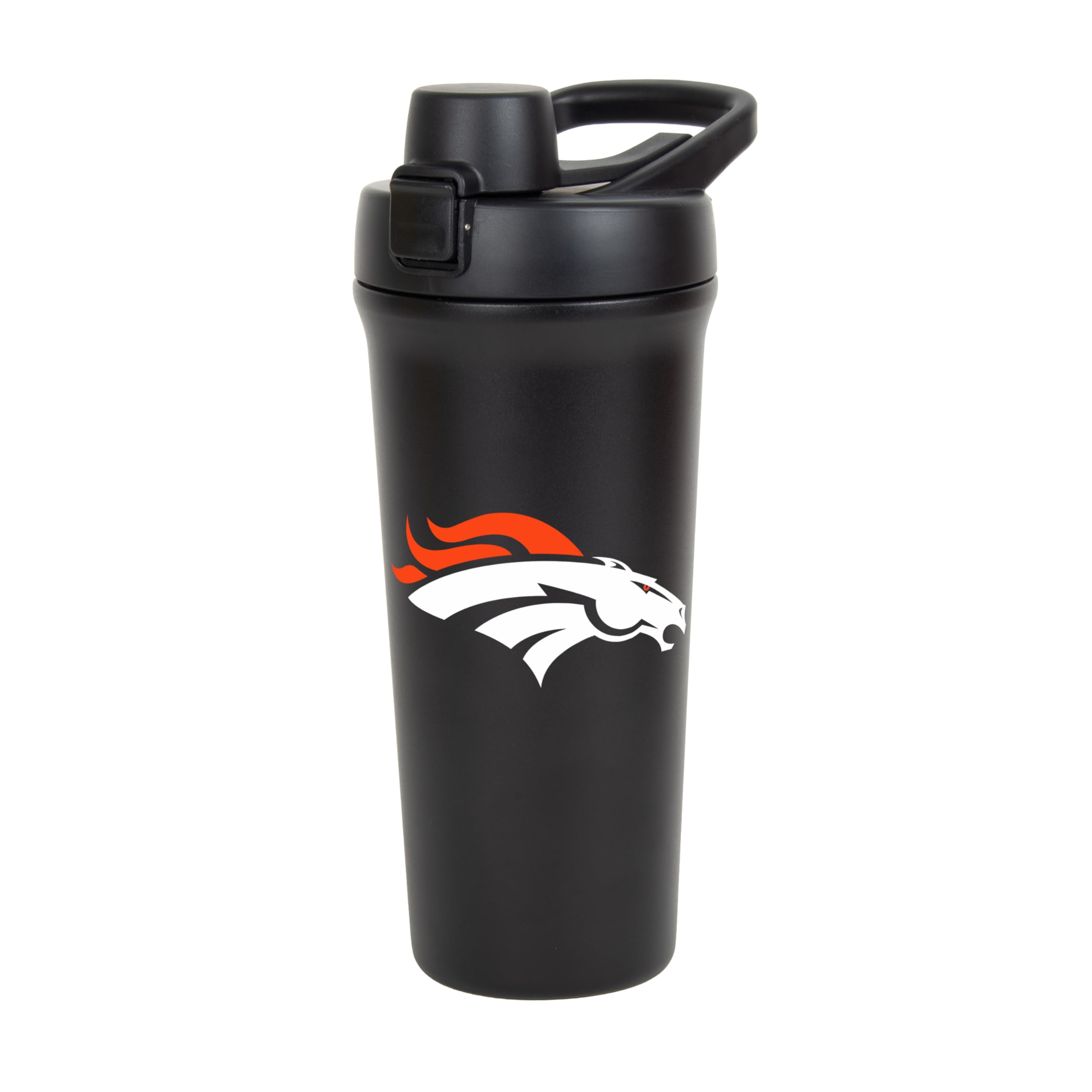 FANMATS NFL Denver Broncos 26 oz Stainless Steel Shaker Bottle  LeakResistant FlipTop Lid | Sleek Team Design | BuiltIn Mixi